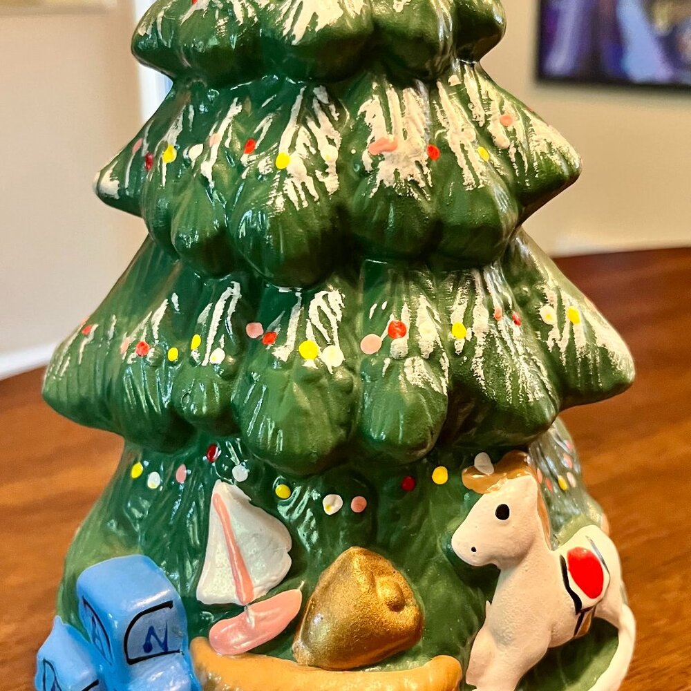 Vintage Earthenware Musical Rotating Christmas Tree Plays "White Christmas"